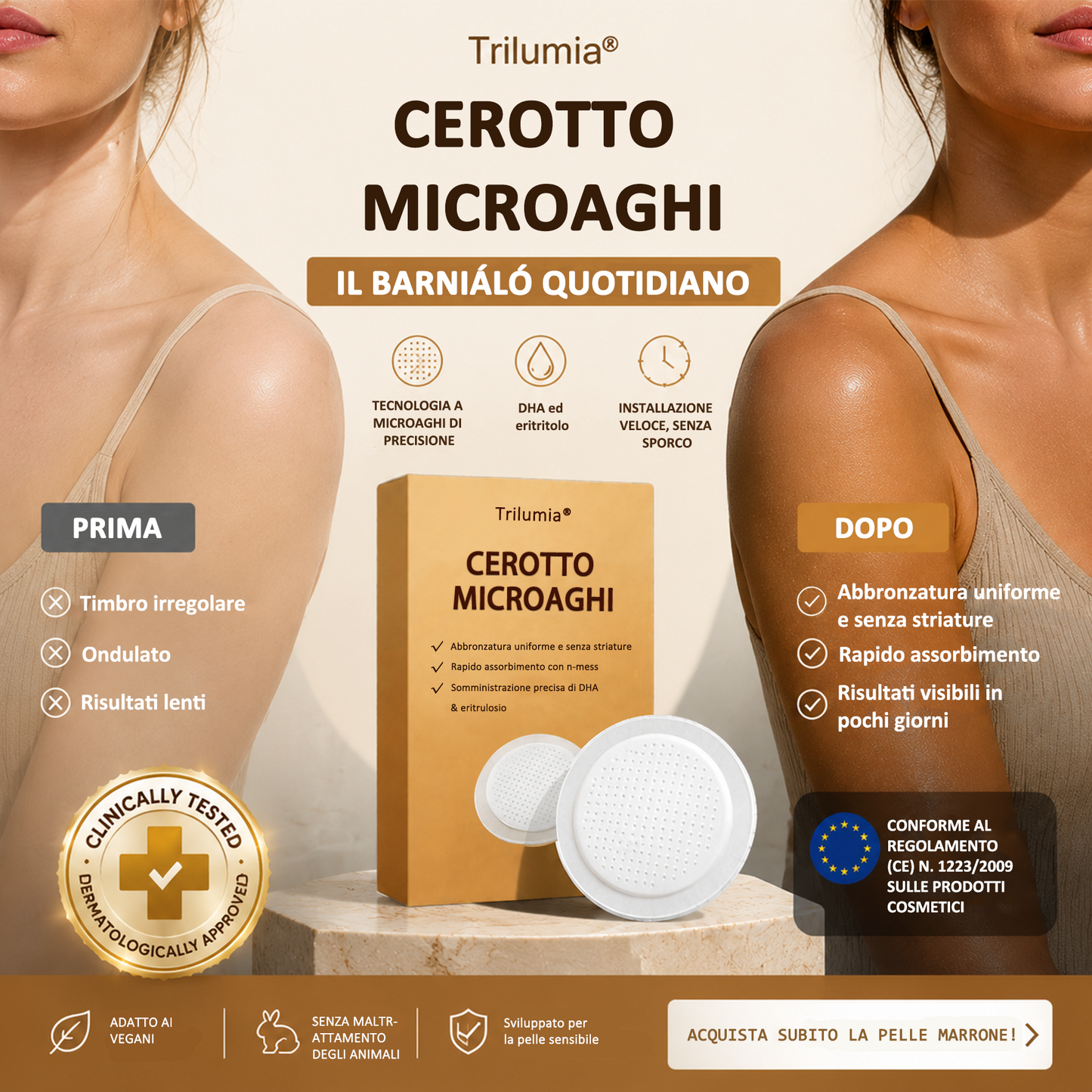 🤎 Fino all’85% di sconto sul Cerotto Abbronzante SunFree Trilumia® Bronzo dorato senza raggi UV ✨ Glow naturale fino a 14 giorni