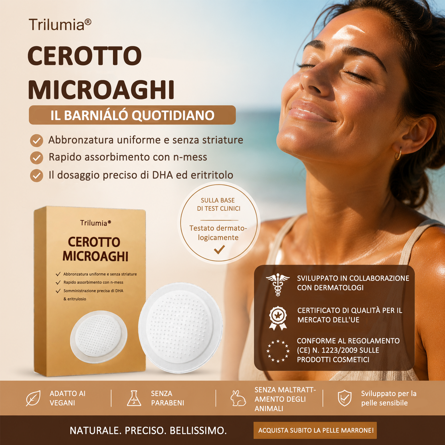 🤎 Fino all’85% di sconto sul Cerotto Abbronzante SunFree Trilumia® Bronzo dorato senza raggi UV ✨ Glow naturale fino a 14 giorni
