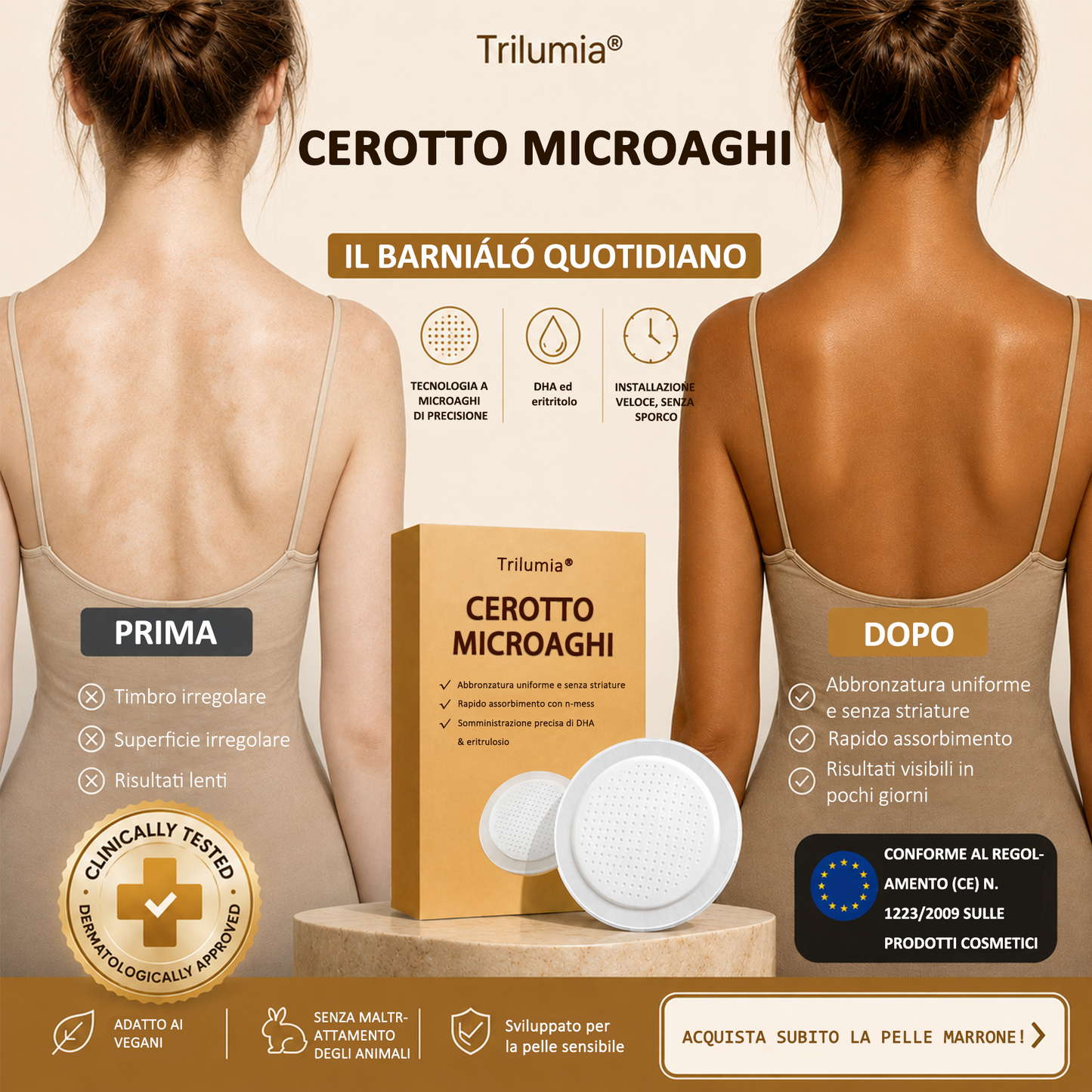 🤎 Fino all’85% di sconto sul Cerotto Abbronzante SunFree Trilumia® Bronzo dorato senza raggi UV ✨ Glow naturale fino a 14 giorni