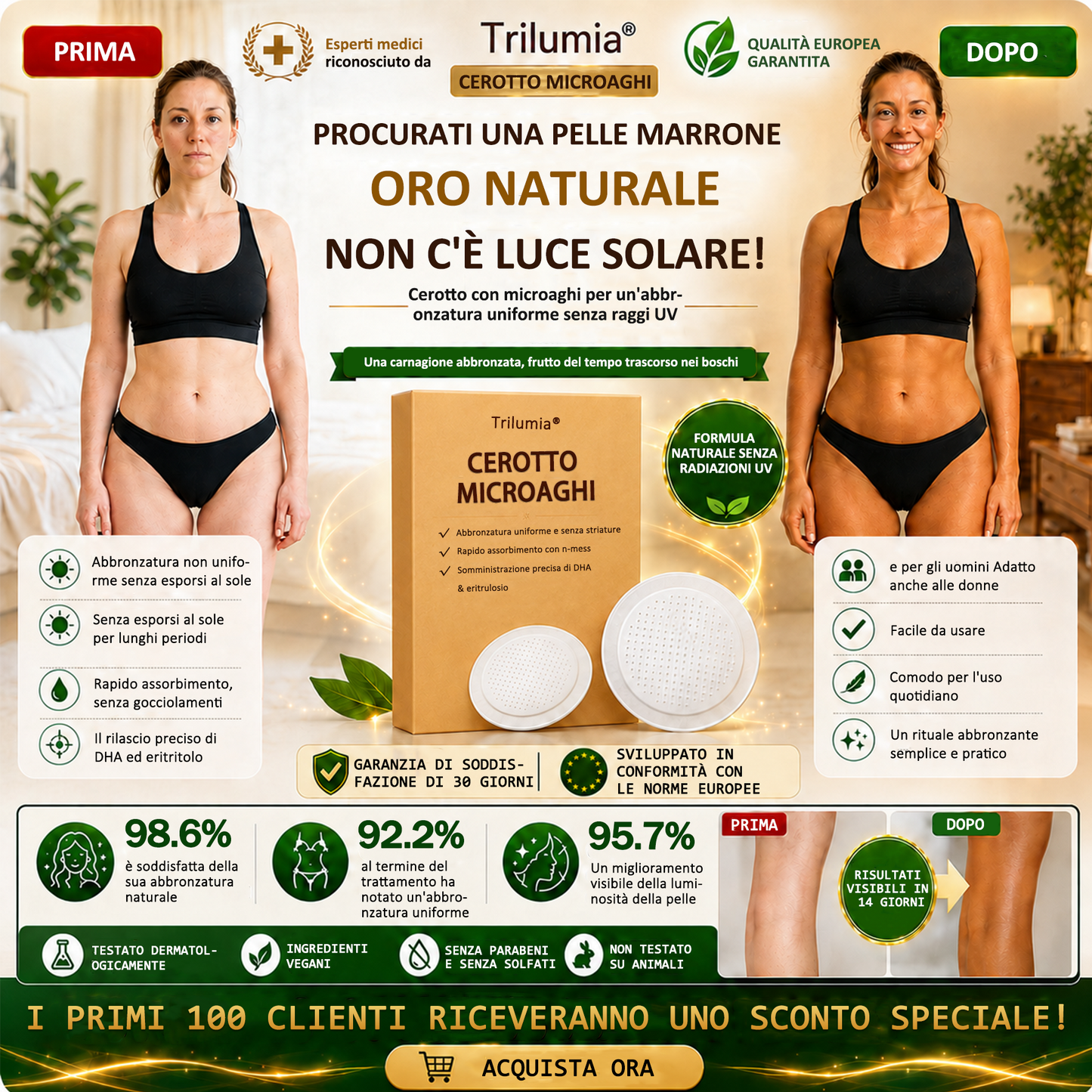 🤎 Fino all’85% di sconto sul Cerotto Abbronzante SunFree Trilumia® Bronzo dorato senza raggi UV ✨ Glow naturale fino a 14 giorni