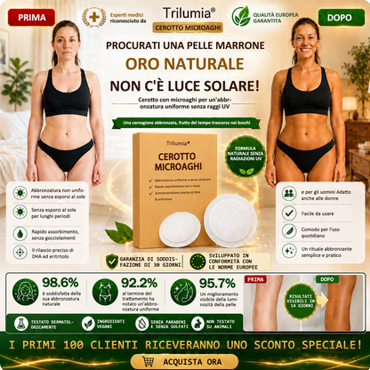 🤎 Fino all’85% di sconto sul Cerotto Abbronzante SunFree Trilumia® Bronzo dorato senza raggi UV ✨ Glow naturale fino a 14 giorni